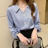 Small 1116 Spring and Autumn Thin Shirt V-Neck Chiffon White Shirt Women's Long Sleeve Loose Versatile Solid Color Top
