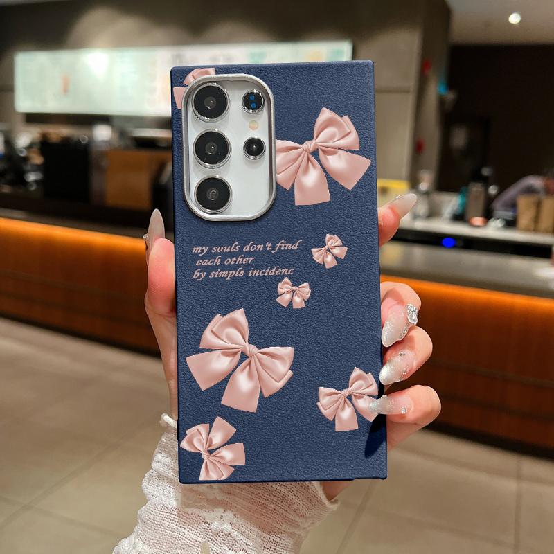 Pink Bowknot Print Matte Slim Case For Samsung S25 Ultra S24 FE S23 S22 A56 A36 A16 A55 A15 A35 A26 Leather Texture Soft TPU Shockproof Phone Cover