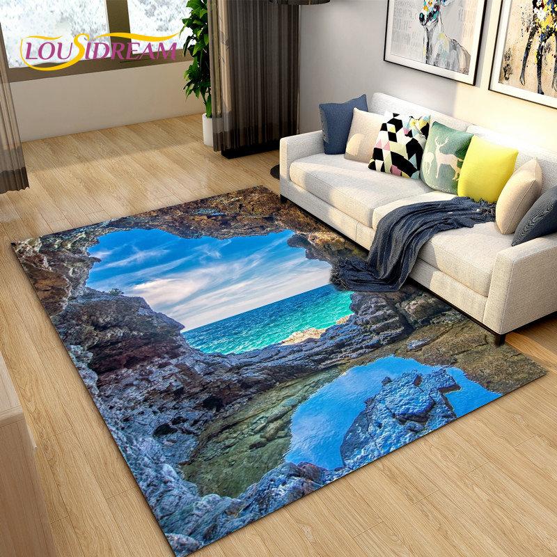 3D Ocean Seawater Beach Water Scenery Area Rug,Carpet Rug for Living Room Bedroom Sofa Doormat Decoration,Kid Non-slip Floor Mat