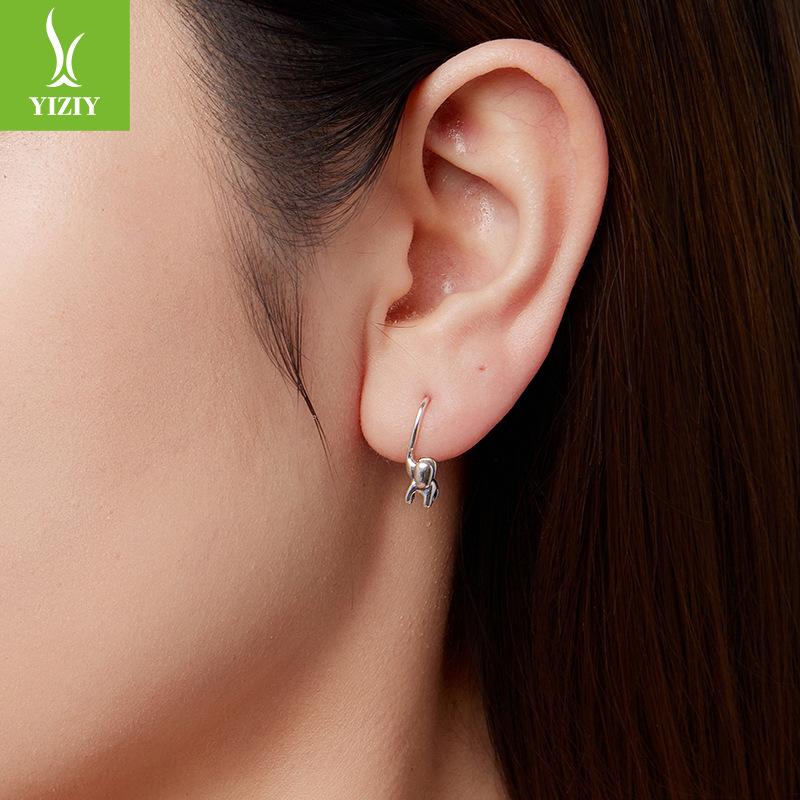 Animal Baby Elephant S925 Sterling Silver Ear Hook, Simple And Cute Animal Lucky Earrings Earrings