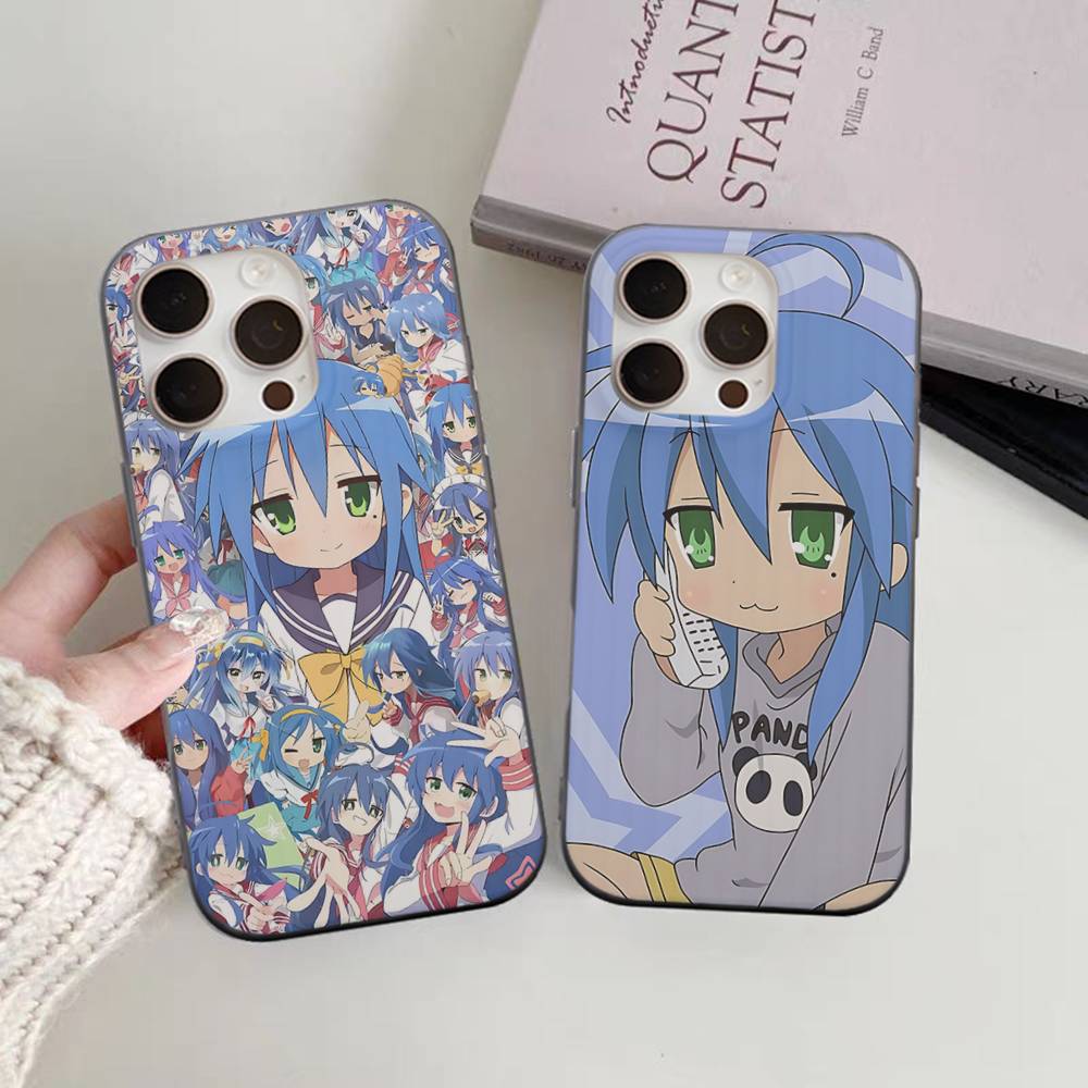 Anime Girl Lucky Star Phone Case For IPhone 16 15 17 Pro 11 12 13 14 Pro Max Plus Soft Ripple Silicone Cover Shell