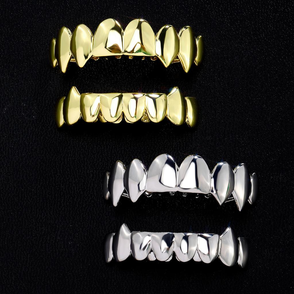 Hot Sale JZ G-019 Brass Smooth Dental Grills Grillzs Halloween  Hip-hop 8 Teeth Unisex