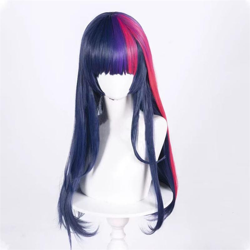 Syntetiska Twilight Sparkle-peruker för kvinnor Mörkblå Lila Lång Rak Hårperuk med Lugg Hästsvans Cosplay-kostym Liten Häst