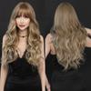 Professional  Loose Long Body Wavy Orange Wig for Women Daily Use Fashion Synthetic LightOrange Curly Hair Wigs with Bangs High Density 28Inch