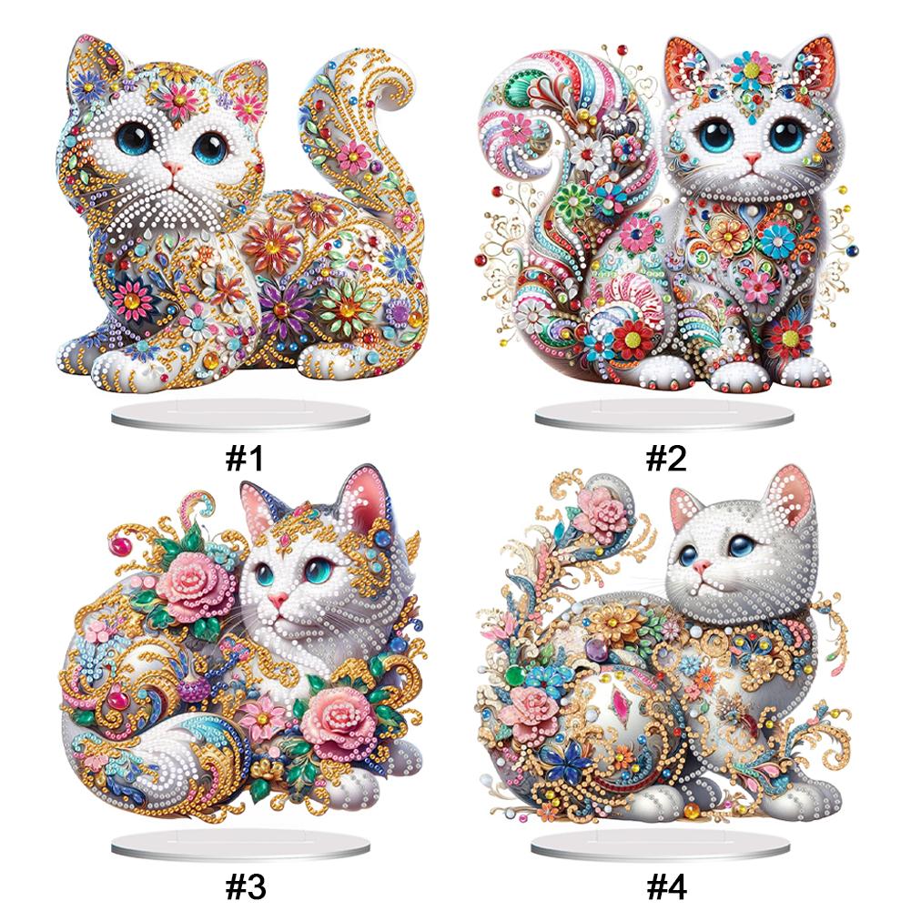 Special Shape Cat Table Top Diamond Painting Ornament Kits Diamond Painting Tabletop Ornaments Kit for Home Office Desktop Decor