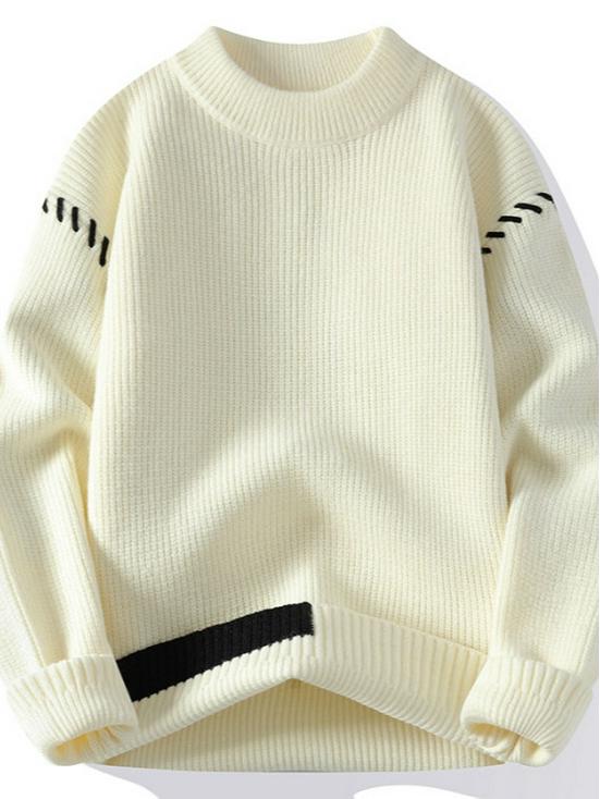 Men's Thickened Red Sweater for Autumn/Winter - Warm, Knitted, Round Neck, Trendy Base Layer