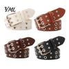 Cool Girl Style Belt 105cm Studded Punk for Women, Faux Leather Grommet Waist Edgy Fashion with Double Prong Buckle, Jean Accessory Music Festival