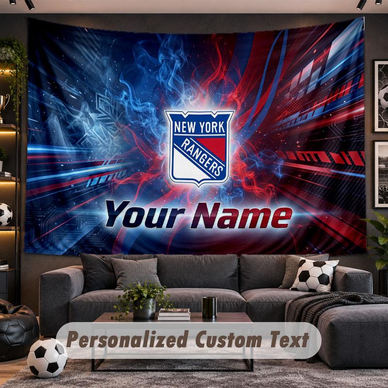 Wall Hanging Tapestry Custom NameNew York Rangers Pattern Personalized Printed Fabric Wall Decor