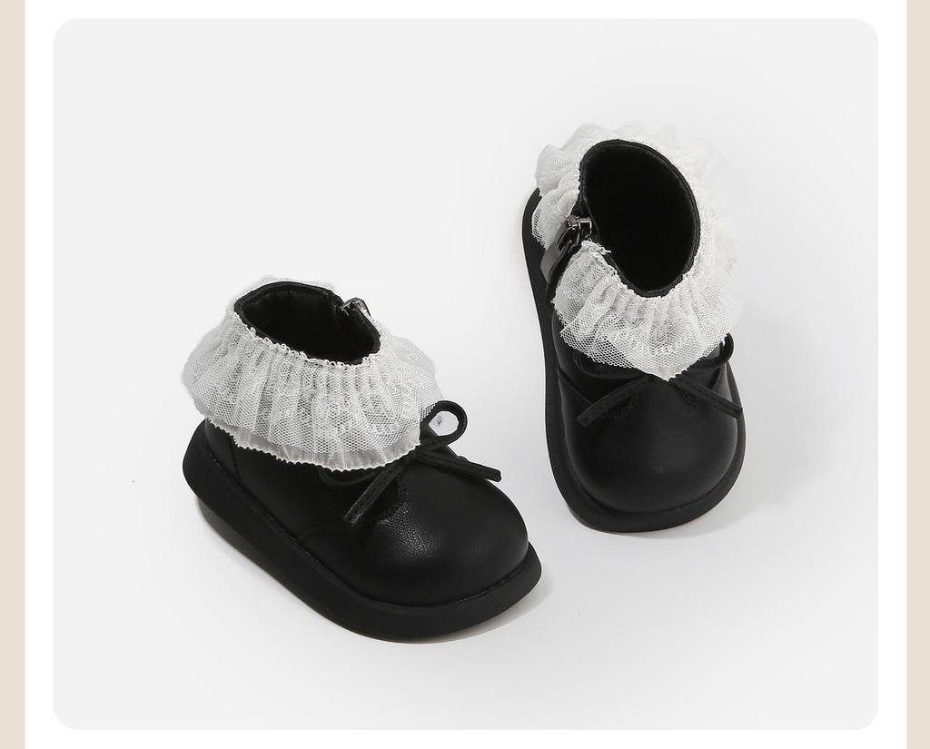 Girls' Autumn-Winter Princess Boots - Cotton-Lined Leather Toddler Shoes with Lace and Velvet Accents