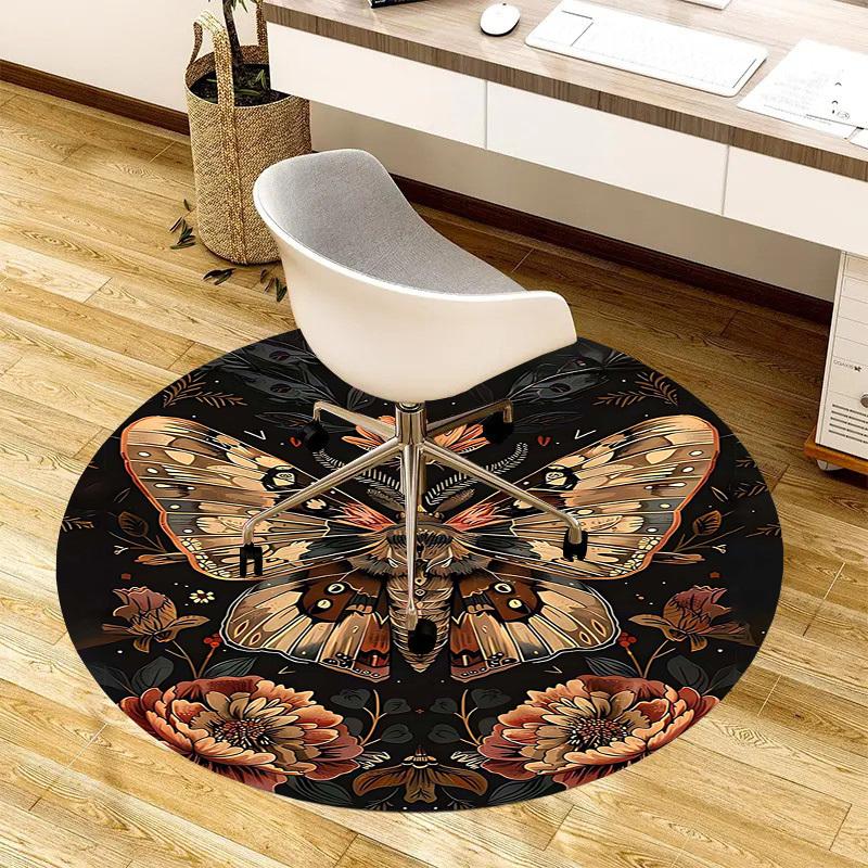 1PC Butterfly Flowers Non-Slip Floor Round carpet, Office, family, bedroom, Large Area Rug Indoor Rugs,  Durable Polyester-L0350