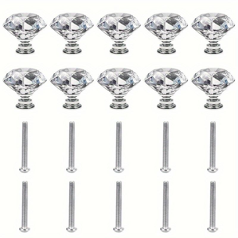 5pcs/10pcs 30MM Crystal Clear Glass Dresser Knobs, Silver Diamond Drawer Knobs, Pulls, Kitchen Cabinet Knobs for Dresser Drawers
