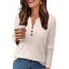 Women's T Shirt Tee Button Long Sleeve Daily Weekend Fashion Basic V- Neck Regular Top