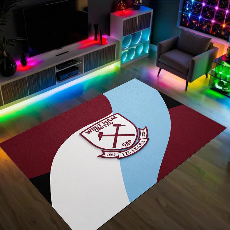 West Ham United Football Design Crystal Velvet Carpet Cozy Non?Slip Printed Rug For Bedroom Living Room Entrance