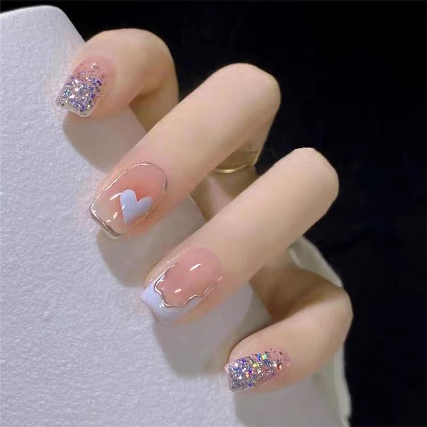 24Pcs Red Sweetheart White Checkerboard Press On Nails Removable Fake Nail Tips Art Acrylic Manicure