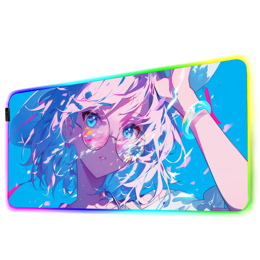 Anime Girls Mouse Pad RGB Gaming Mousepad Big LED Pad PC Desk Mat Luminous Mouse Pad Large Keyboard Mats Table Rug With Backlit