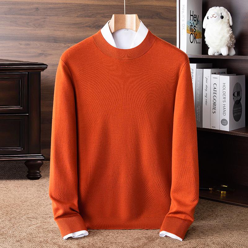 Men's 100% Pure Wool Half-High Neck Sweater, Machine Washable, Thick Base Layer - 2025 Autumn/Winter New Style
