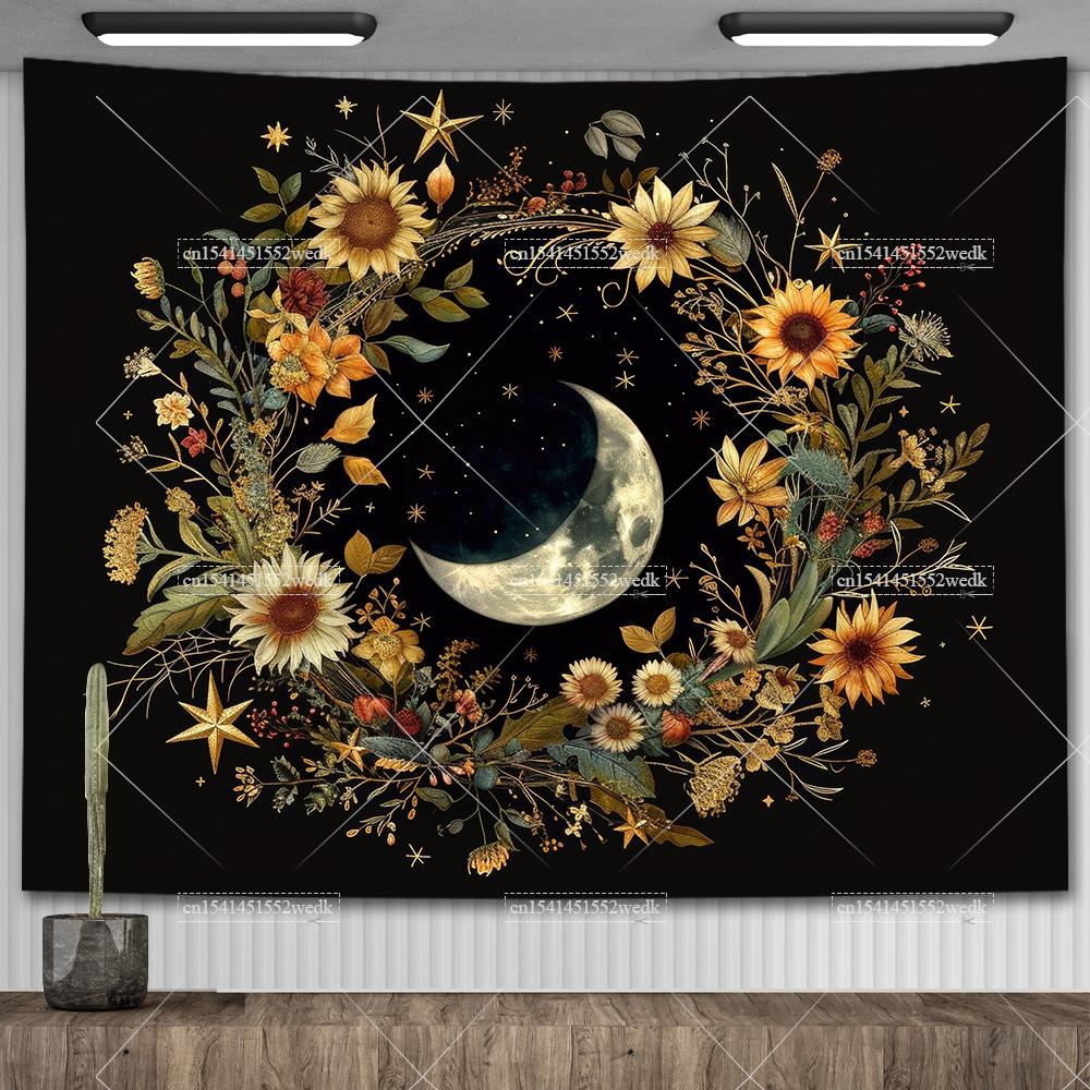 Tarot Tapestry Nordic Flower Series Room Background Cloth Moon Phase Wall Hanging Tapestries Living Room Bedroom Altar Cloths