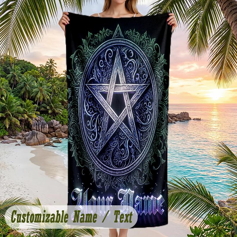 Witchcraft Theme Beach Towel Personalized Custom Name & Text Soft Quick Dry Beach Towel for Swimming Travel