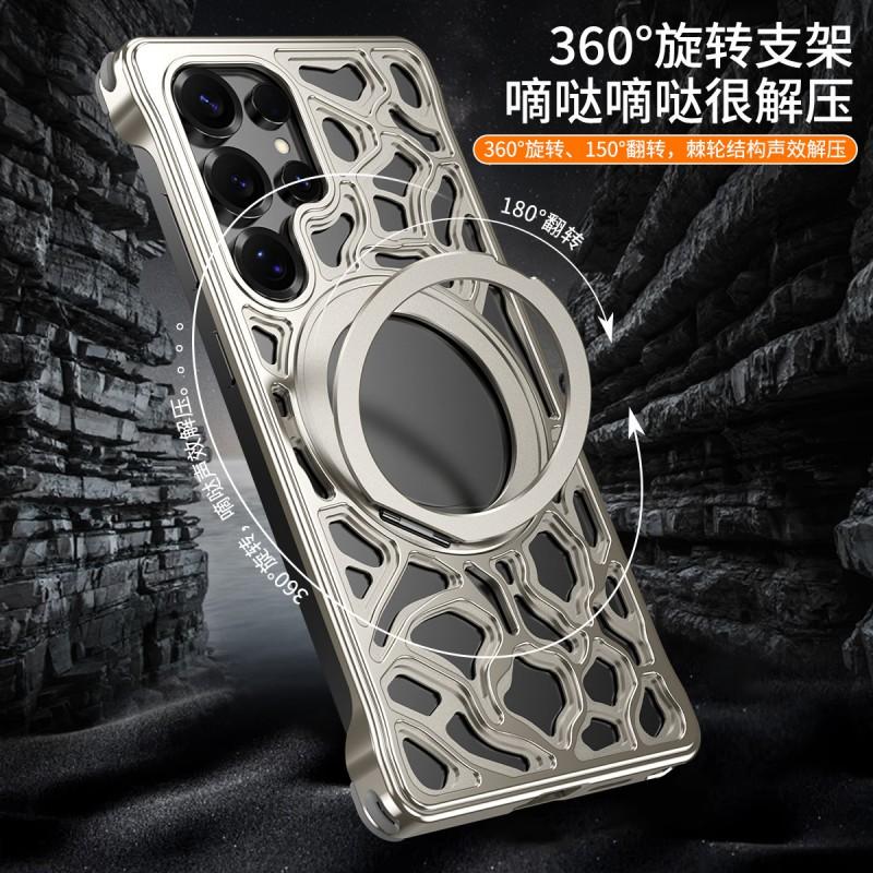 Magnetic Rotating Phone Case Galaxy S25 Ultra With 360 Kickstand Metal Back Cover In Obsidian Black Titanium