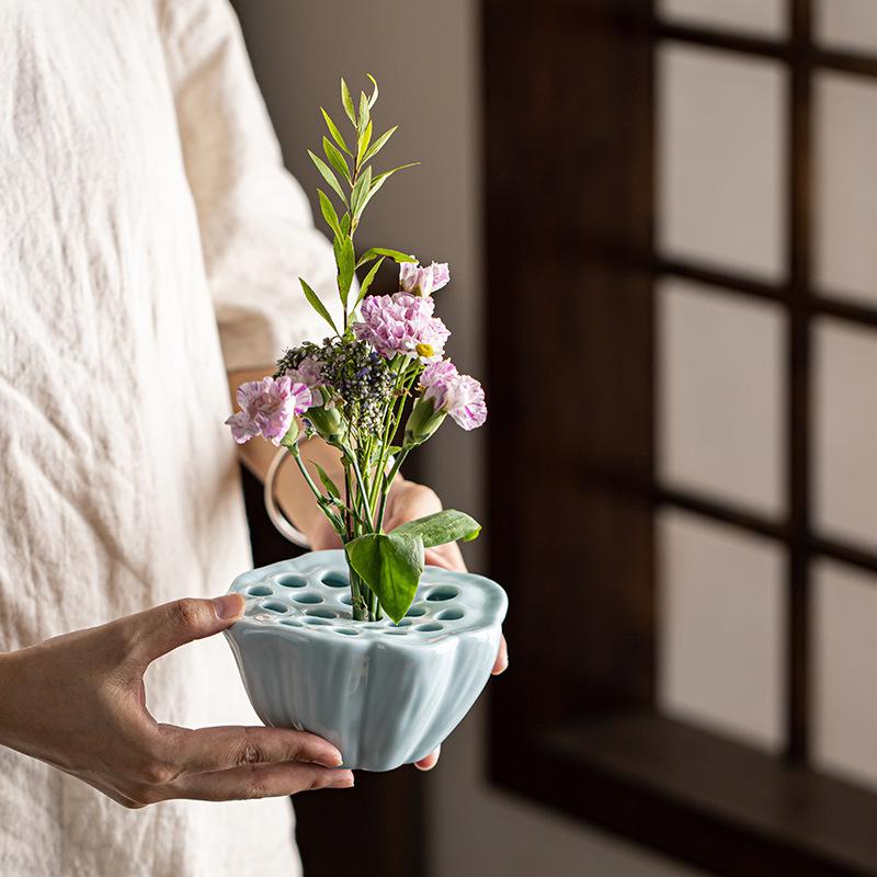 1 Stück, Keramik-Wasserspeichergefäß mit kleinem Trocken-Einweichtisch, Zen-Stil Wohnzimmer, Chinesischer Stil Blumenarrangementschale, Trockenblume, Frischblume