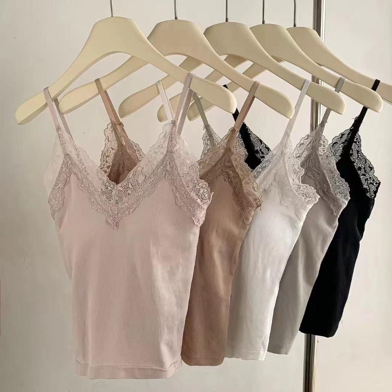 Seamless Lace Trim Camisole with Built In Bra Slim Fit for Summer Style