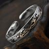 Retro Ethnic Lotus Pattern Blackened Open Bangle Classic Miao Fashion Women Bracelet Literary Accessory