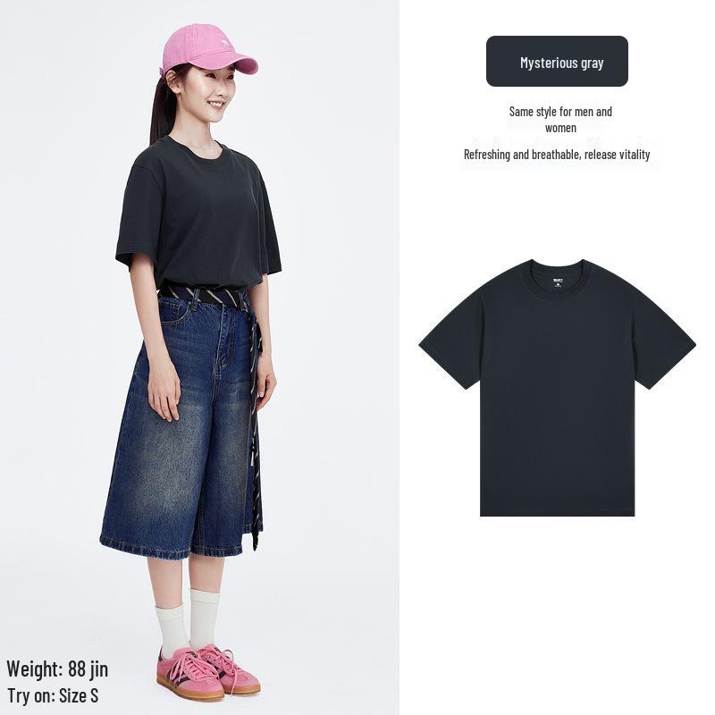 

The Aesthetics of Cotton Women s Solid Color Heavyweight Pure Cotton Half Sleeve T-shirt, Spring/Summer Lazy Versatile Style. L