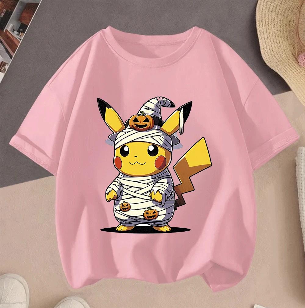 2026 Summer Pikachu 2D Cartoon Print Short Sleeve Tops Teen Casual Fashion Tees Hot Sale