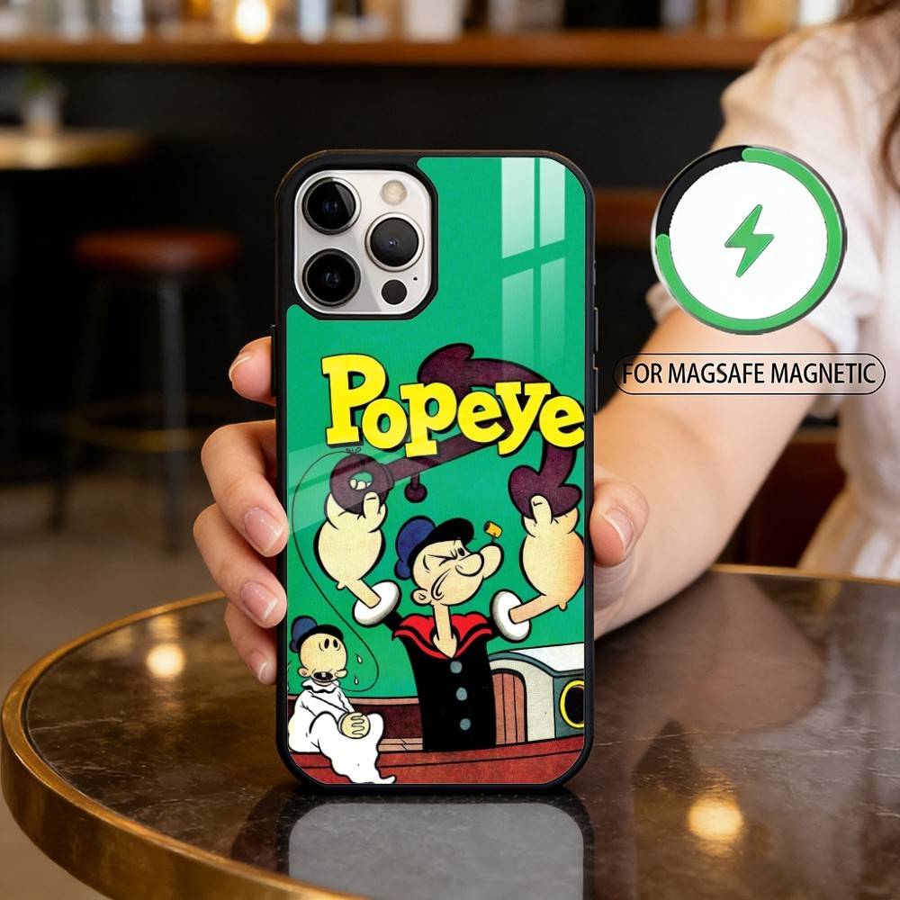 P-Popeye CARTOON Magnetic For Magsafe Wireless Charging Phone Case For iPhone17,16,15,14,13,12,11 Plus,Pro Max