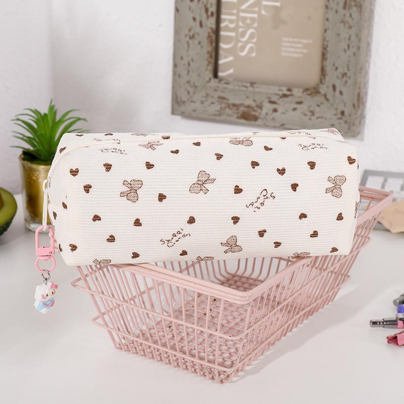 Casual Corduroy Cartoon Student Pen Case With Large Capacity For School And Office Use