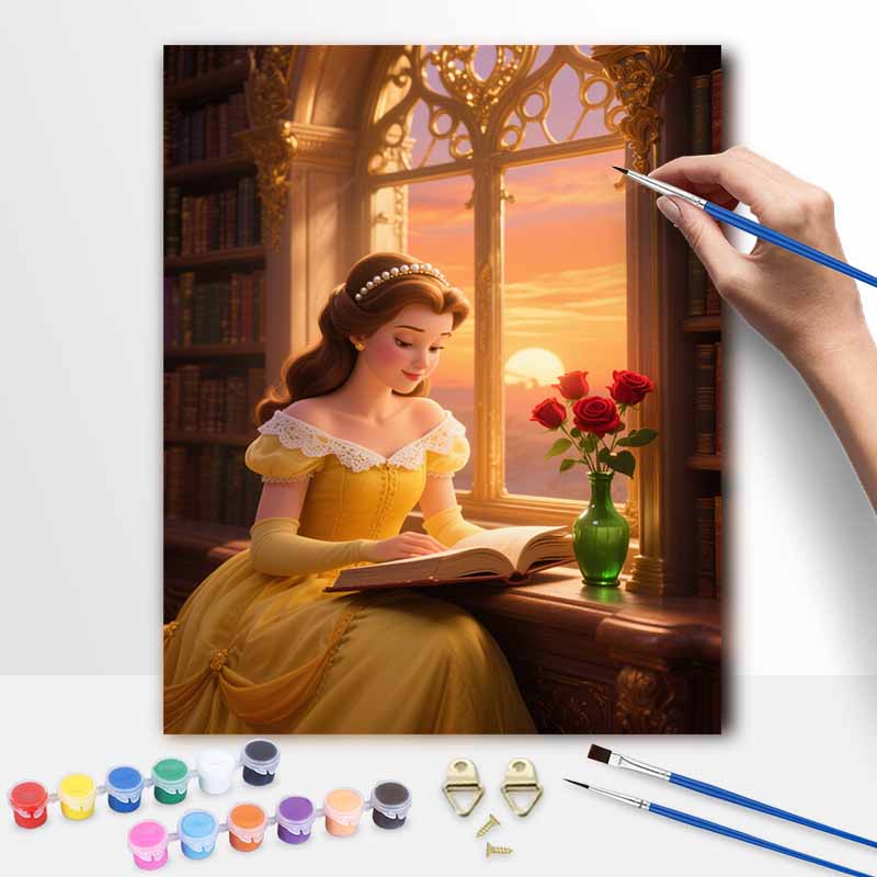 Disney Belle Reading by Window Painting by Numbers Hand Filled Drawing Art Kit Home Decor 20x30cm