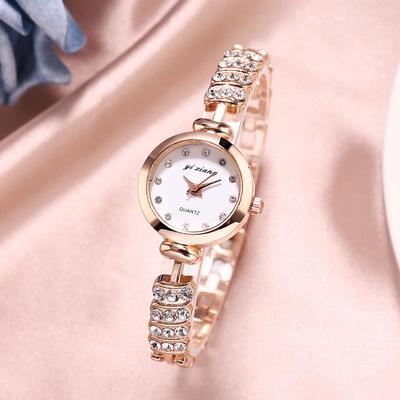 Moderne Damen-Stahlkettenuhr mit Diamant-Inlay und kleinem Zifferblatt, Legierungsarmband