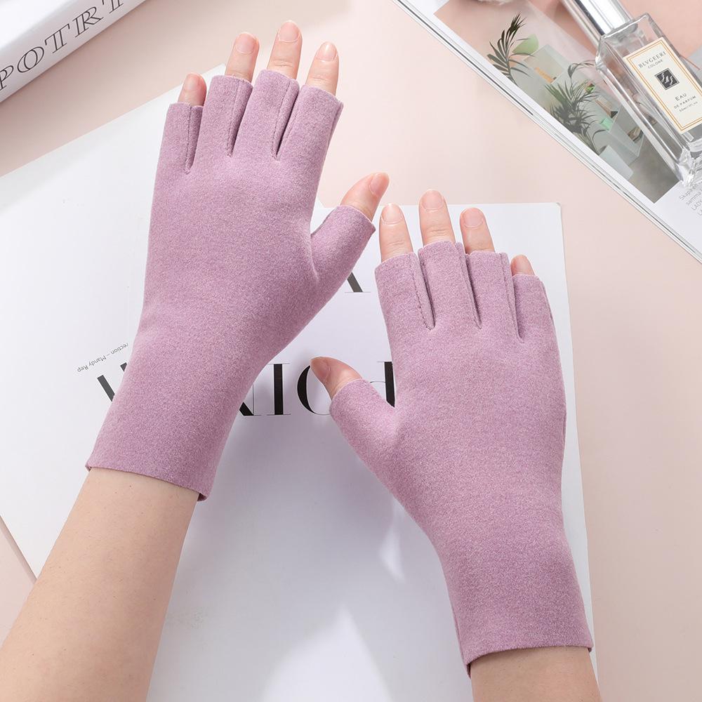 Warm Half Finger Gloves In Autumn and Winter Cold Proof Dew Finger Touch Screen Cute Student Women's Keyboard Five Finger German Velvet Gloves
