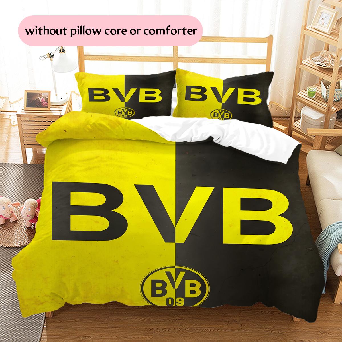 Комплект постельного белья с узором команды Боруссия Дортмунд, Домашний декор, Подарок на день рождения (1 пододеяльник + 2 наволочки, без наполнителя) 260x240cm