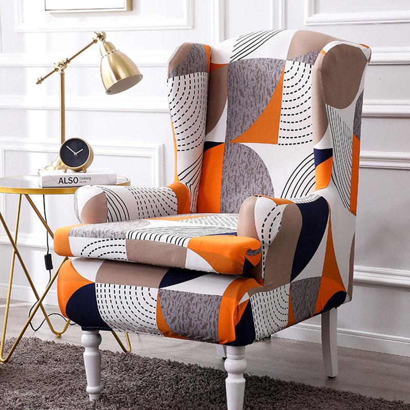 Sell -Nordic 2pc /Set Arm King Back Sofa Chair Cover Elastic Armchair Wingback Wing Dining Sofa Back Chair Cover Stretch Protector