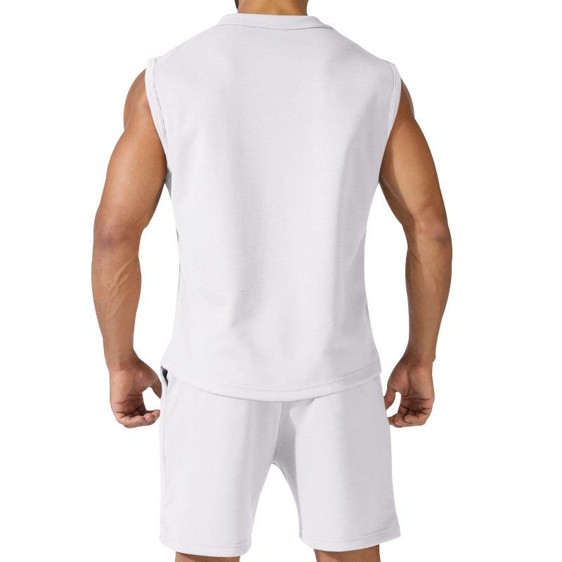 Men's Summer Sleeveless Sports Set: Casual Solid Color Tank Top & Shorts