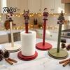 Holiday Kitchen Decor Christmas Wooden Paper Towel Holder, 2D Roll Dispenser with Snowman Countertop Organizer Santa Patterns, Decorative Tissue Stand