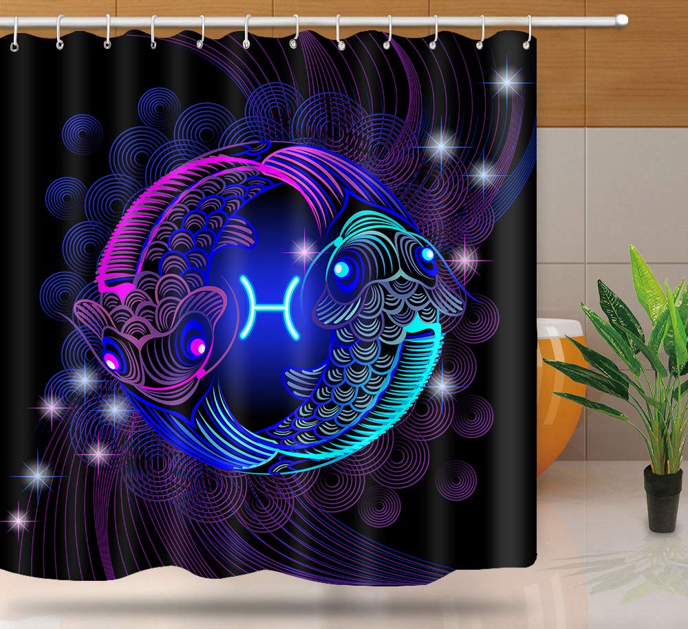Astrology Shower Curtain Planetarium Themed Astronomical Image Of Constellations With Horoscopes Cloth Fabric Bathroom Decor Set