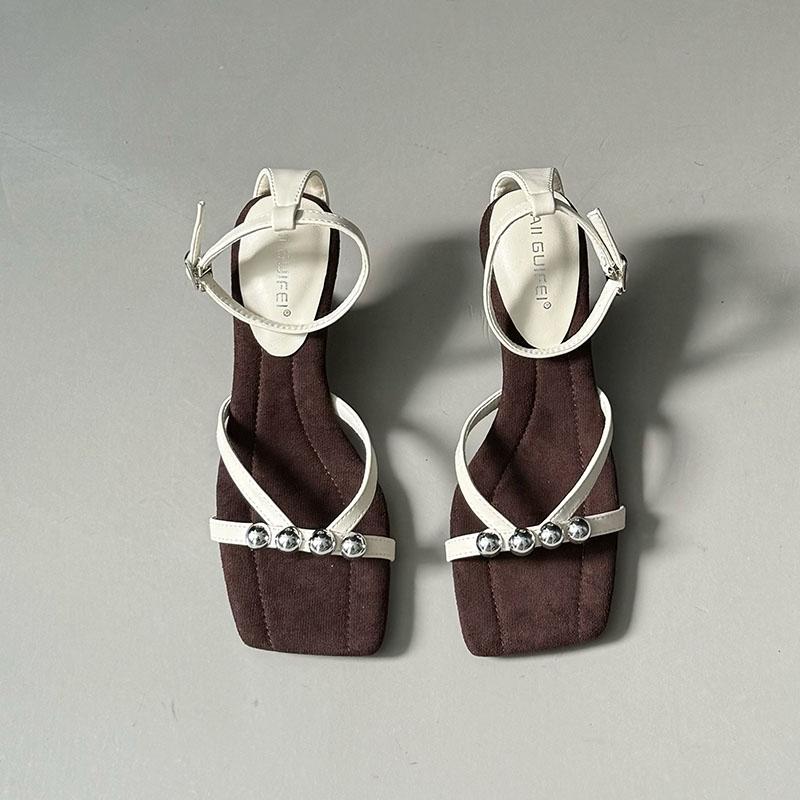 Fashion Fashion Metal Rivet Women Wedges Sandals Shoes New 2025 Footwear Ankle Wrap Ladies Heeled Sandals Wedges Shoes Female Pumps