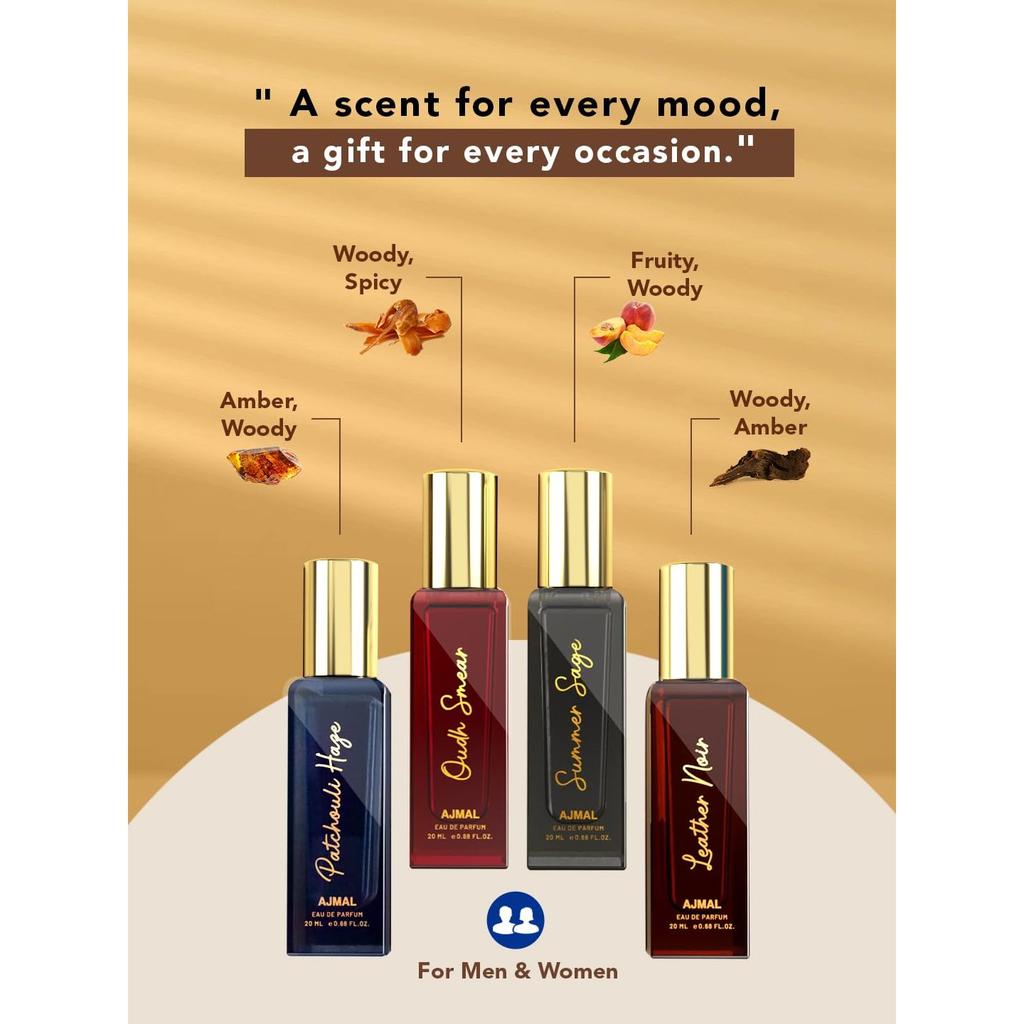 Set de Regalo de Perfume Ajmal Artisan para Hombres y Mujeres | 4x20ml Miniaturas Unisex de Eau De Parfum |