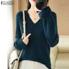 ZANZEA Autumn Spring Women V Neck Long Sleeve Stretch Casual Knitwear Sweater Undershirts