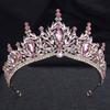 Queen Bridal Jewelry Sets for Women Pink Tiara Wedding Dress Crown With Necklace Earring Set Party Birthday Costume Accessories