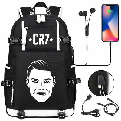 Mochila escolar ortopédica infantil de tamanho grande para futebol, para meninos adolescentes, estudantes, com cabo de extensão para fone de ouvido e cabo de extensão para carregamento