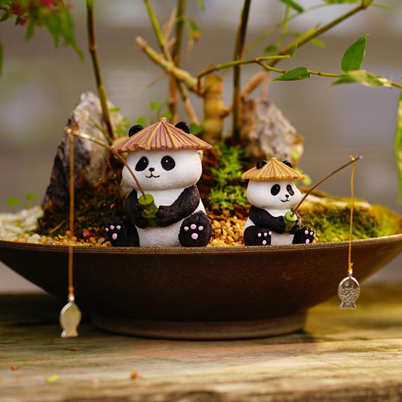 Garden Statue Resin Panda Fishing Figurines Sculpture Yard Art Ornament For Fairy Garden Patio Lawn Balcony Housewarming Gifts