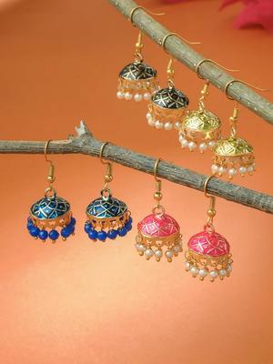 Earrings for Women and Girls Traditional Multicolor Meenakari Jhumka Earring | Gold Plated | Dome Shape Jhumki Combo Earrings