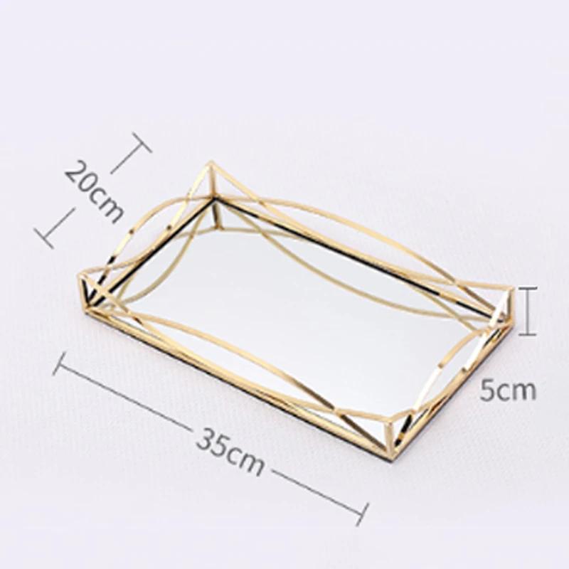 Nordic Light Luxury Glass Mirror Storage Tray Gold Iron Round Creative Living Room Decoration Fruit Cosmetics Coffee Table