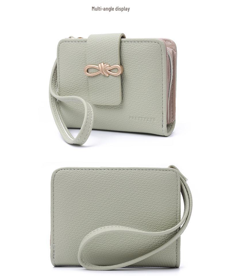 Korean Style Women's Bow Short Wallet Clutch with Zipper Wristlet
