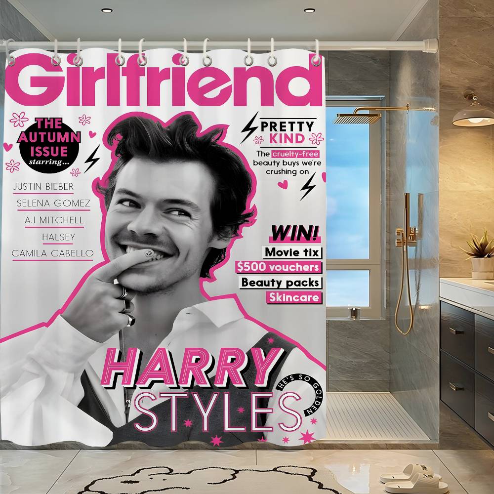 Singer H-Harrys S-Styles Movie White Shower Curtain, Bathroom Decorative Shower Curtain, Waterproof Shower Curtain With Hooks