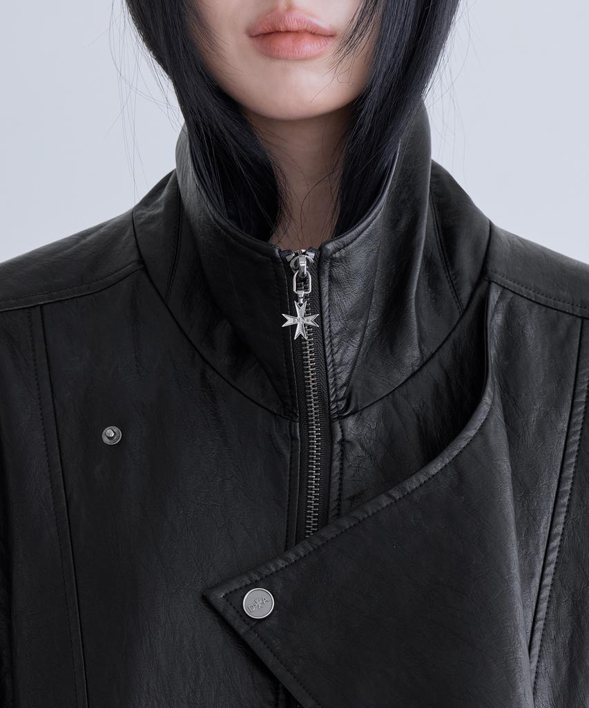Londonda Belted Oversized Leather Jacket, Black