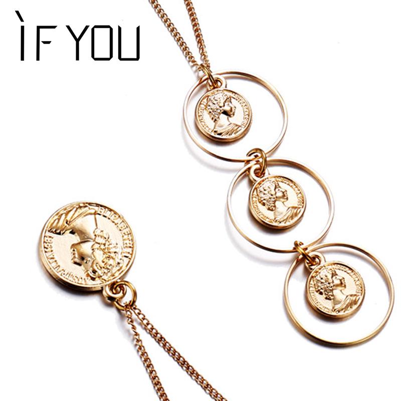 Fashion Multilayer Head Coins Pandent Necklace Sexy Boho Statement Double Deck Chain Women Jewelry